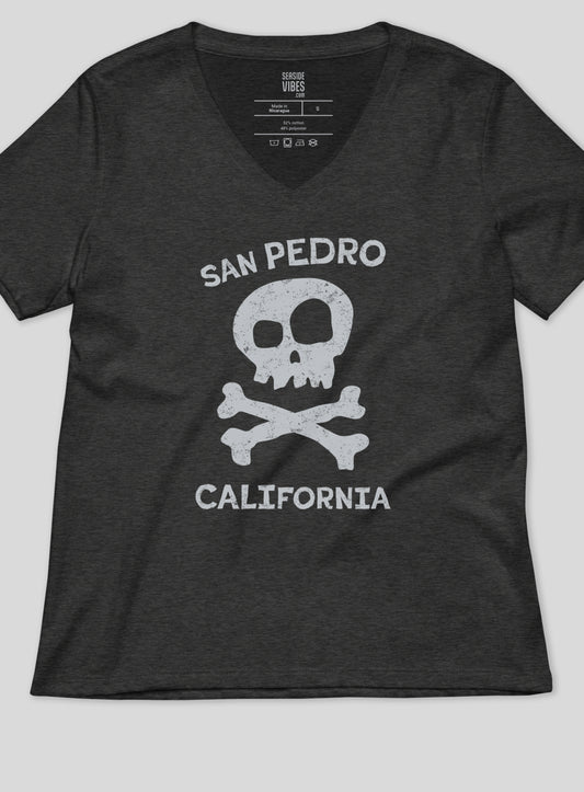 V-Neck: San Pedro Skull and Bones Tee - Dark Grey Heather