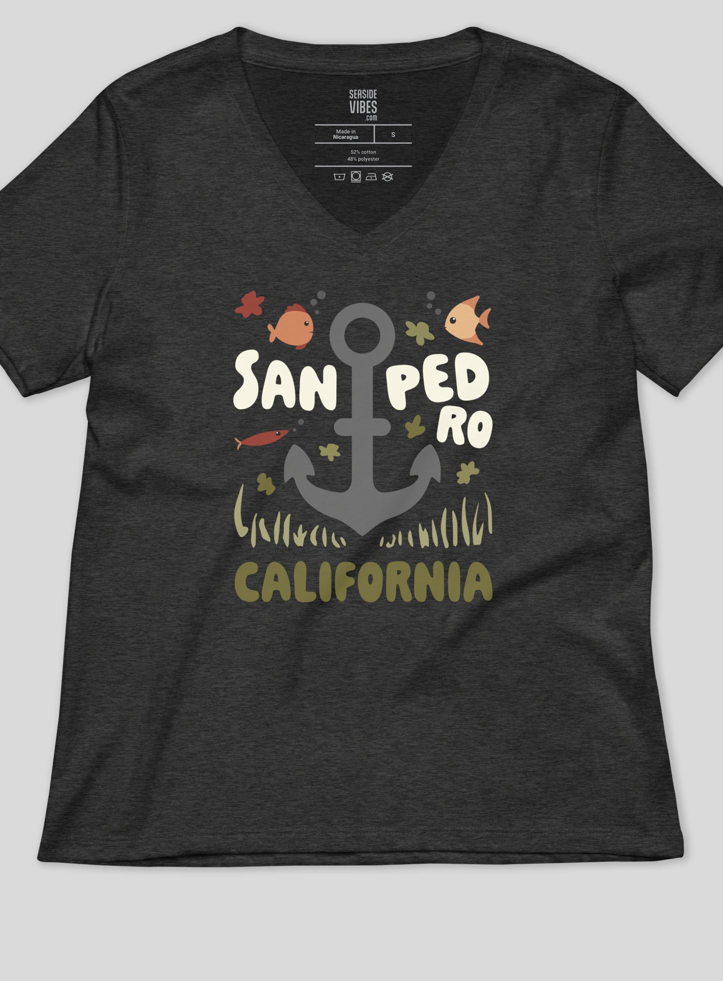 V-Neck: San Pedro Anchor Tee - Dark Grey Heather