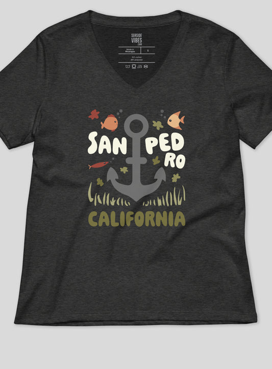 V-Neck: San Pedro Anchor Tee - Dark Grey Heather