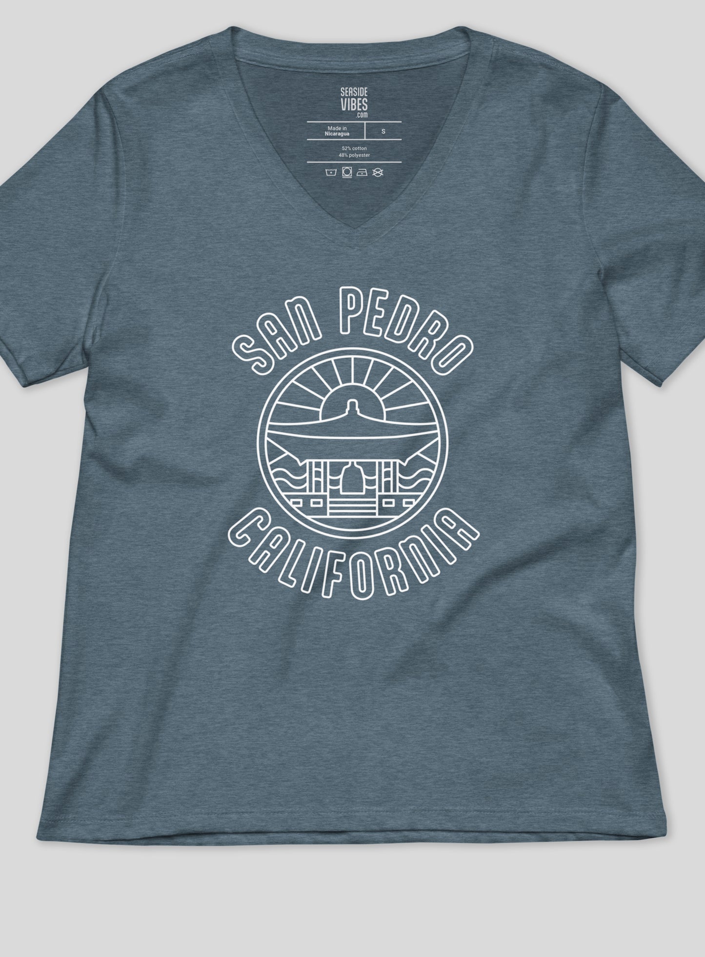 V-Neck: San Pedro - Korean Bell of Friendship Tee - Heather Slate