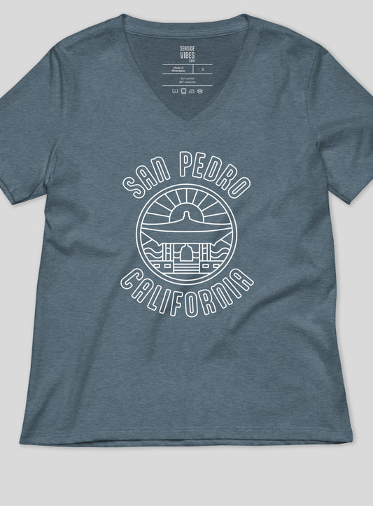 V-Neck: San Pedro - Korean Bell of Friendship Tee - Heather Slate