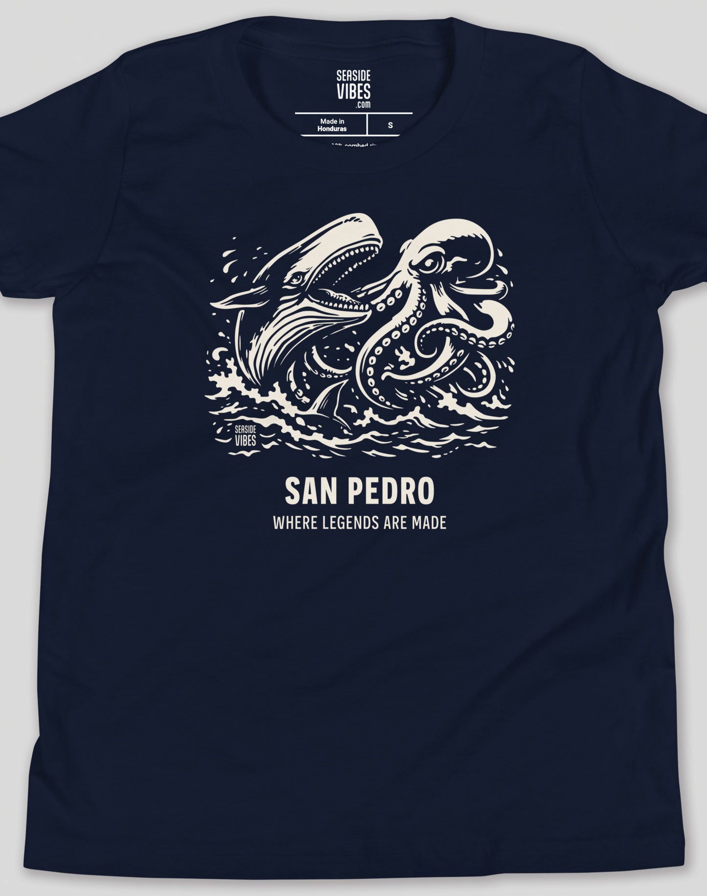 Youth: San Pedro Octopus vs Whale Legends Tee | Navy