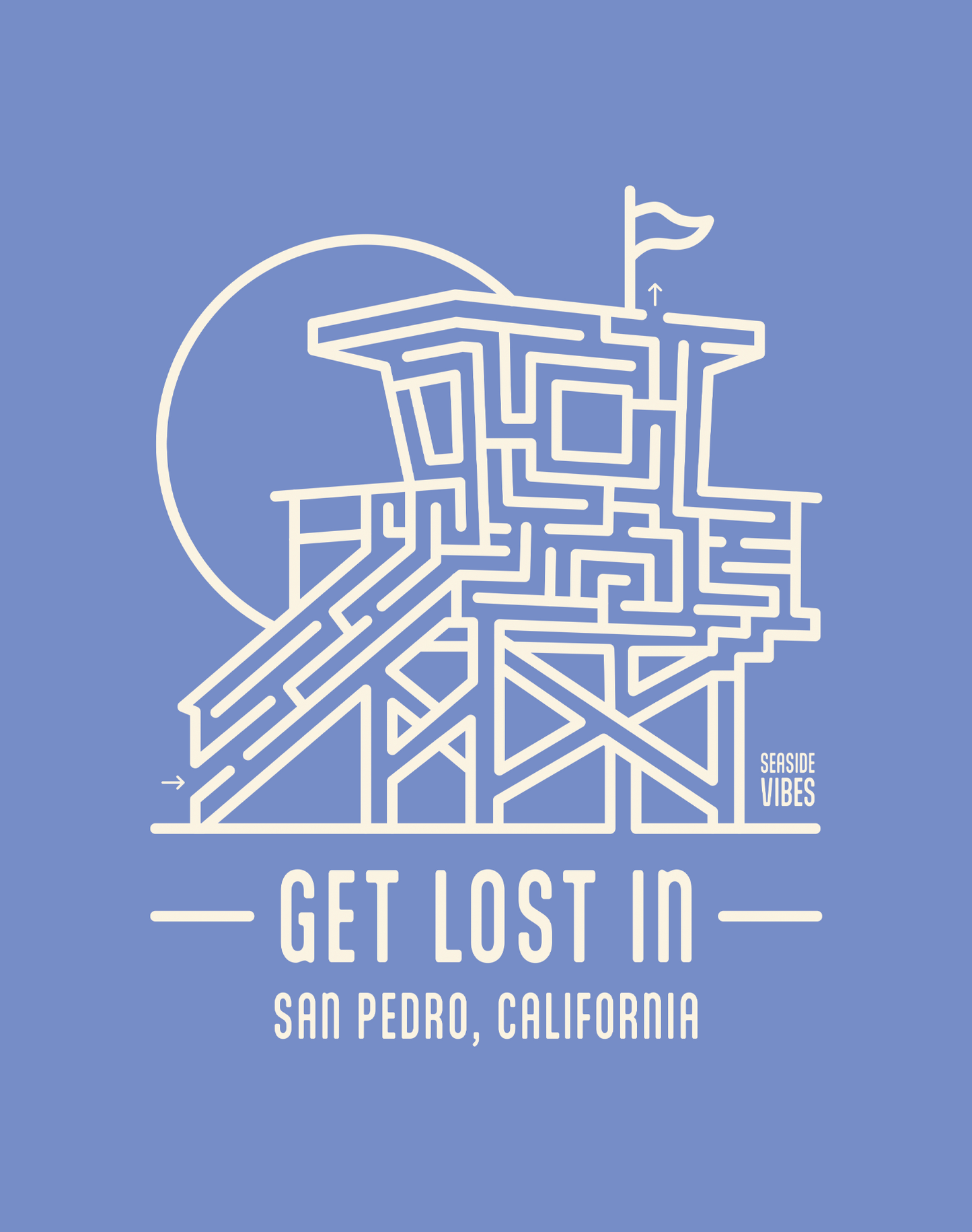 Youth: Get Lost In San Pedro Lifeguard Tower Maze Tee | Heather Columbia Blue