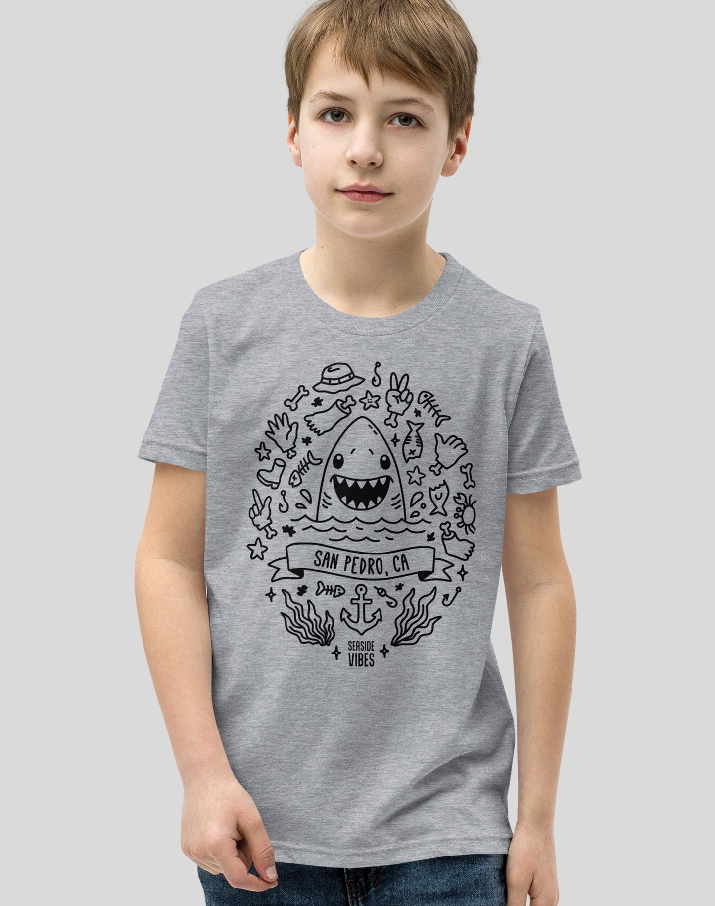 Youth: San Pedro Shark Attack! Tee | Athletic Heather