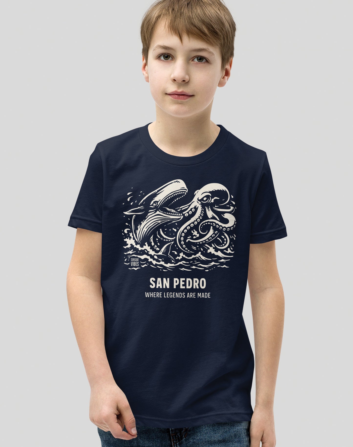 Youth: San Pedro Octopus vs Whale Legends Tee | Navy