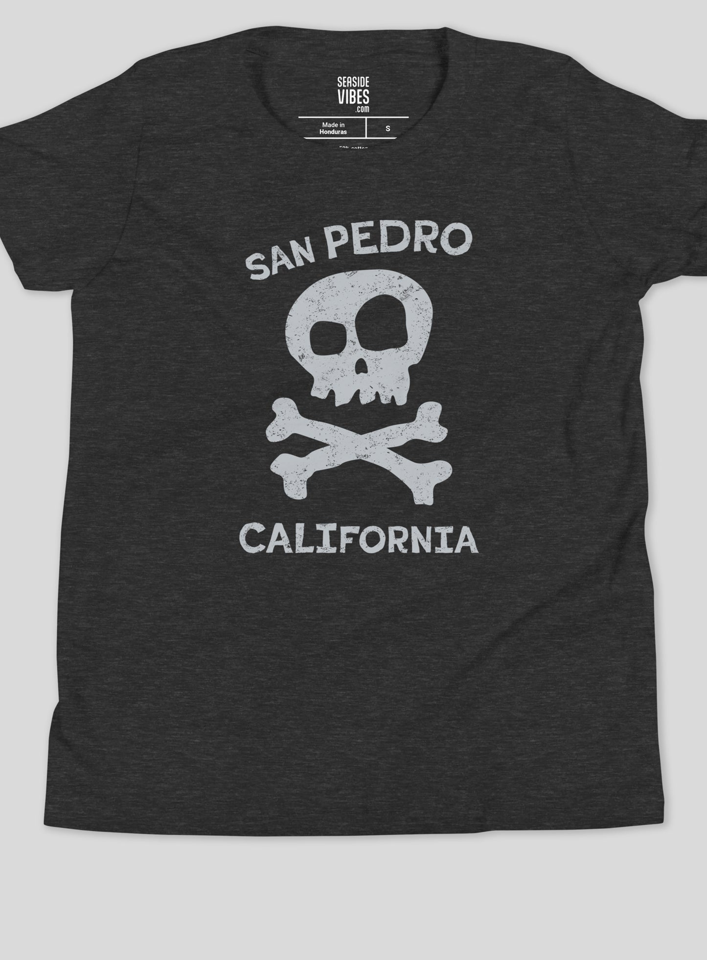Youth: San Pedro Skull and Bones Tee - Dark Grey Heather