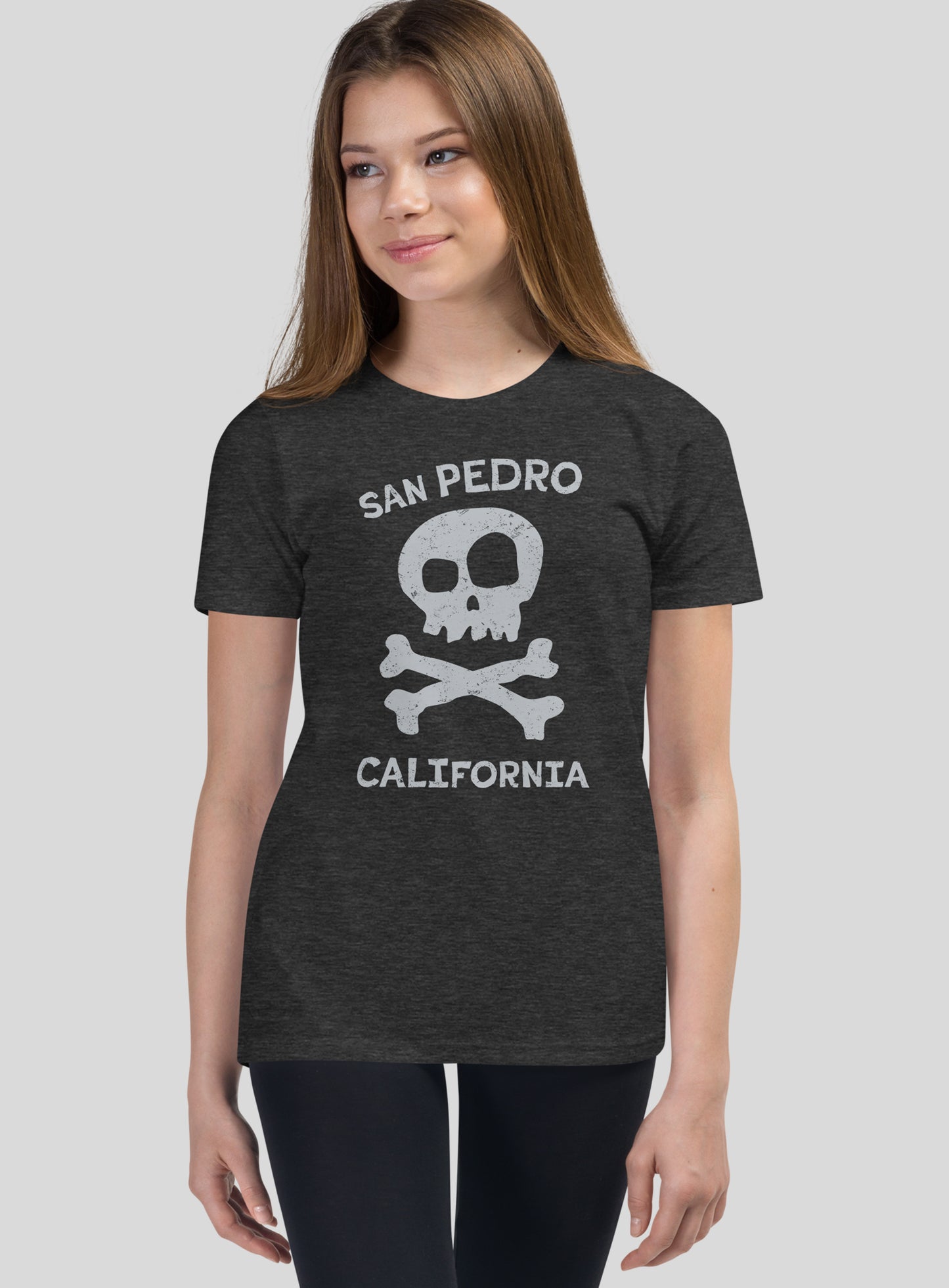 Youth: San Pedro Skull and Bones Tee - Dark Grey Heather