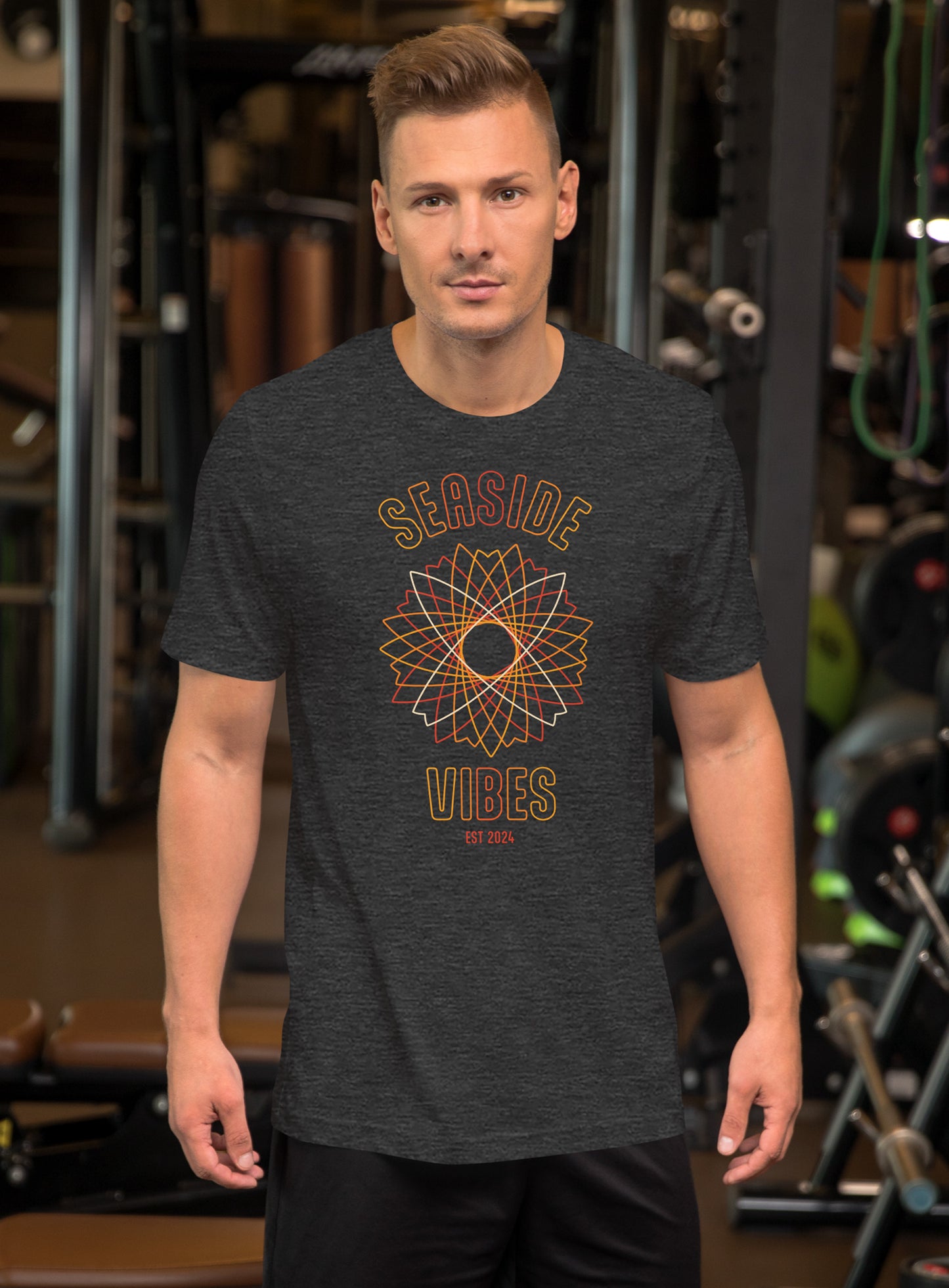 Unisex: Seaside Vibes Electric Surf Tee - Dark Grey Heather