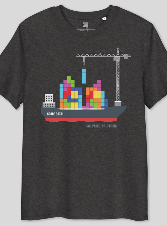 Premium Unisex: San Pedro Container Ship Tetris Tee - Dark Heather Grey