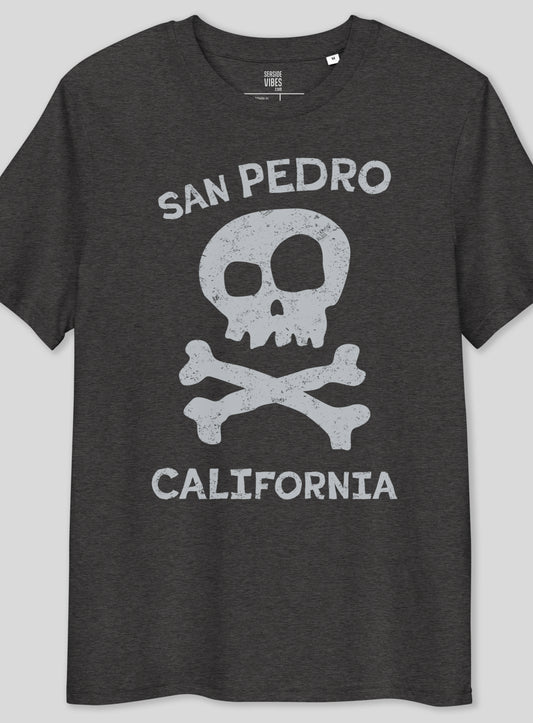 Premium Unisex: San Pedro Skull and Bones Tee - Dark Heather Grey