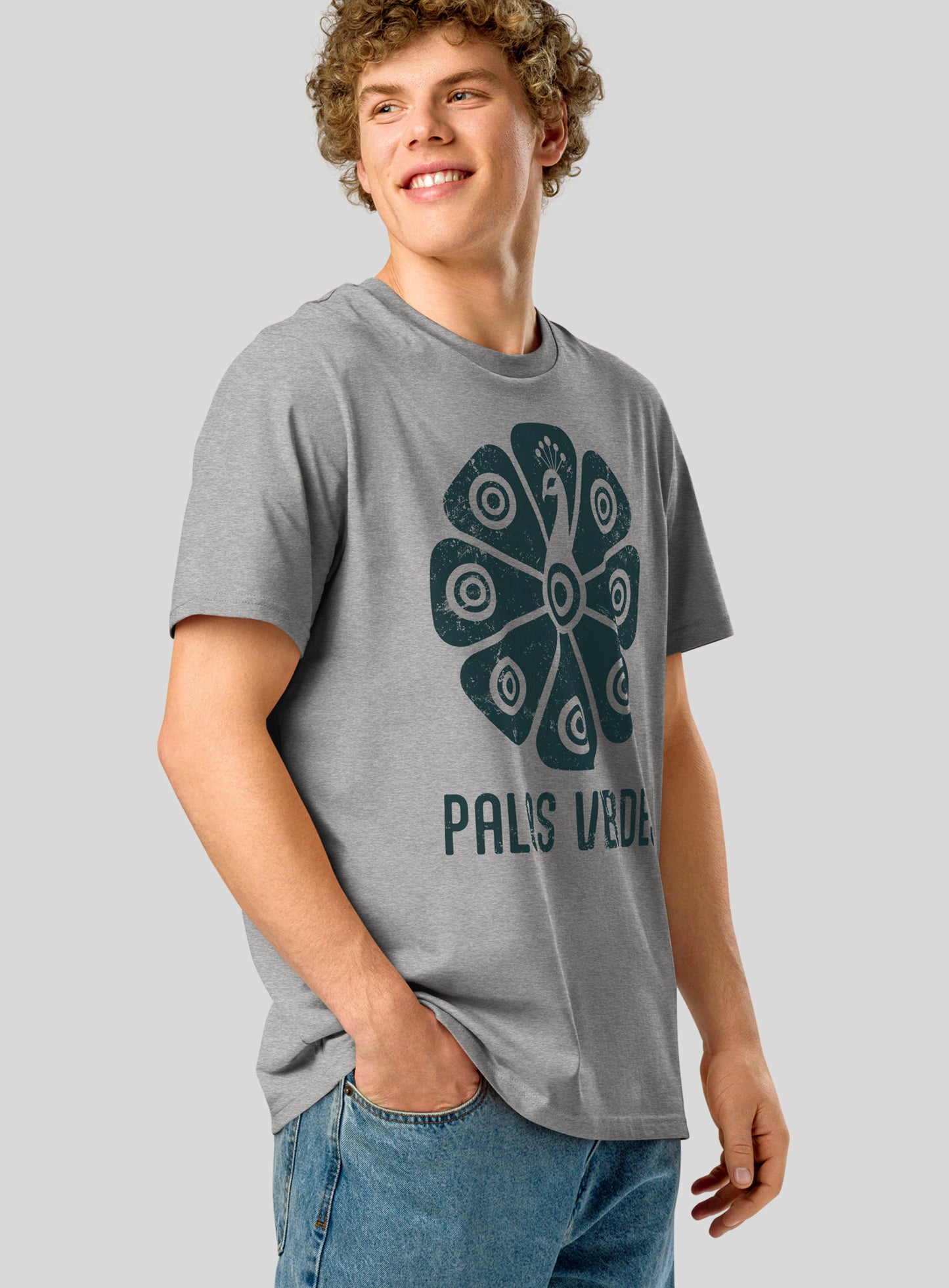 Premium Unisex: Palos Verdes Tribal Peacock Tee - Heather Grey