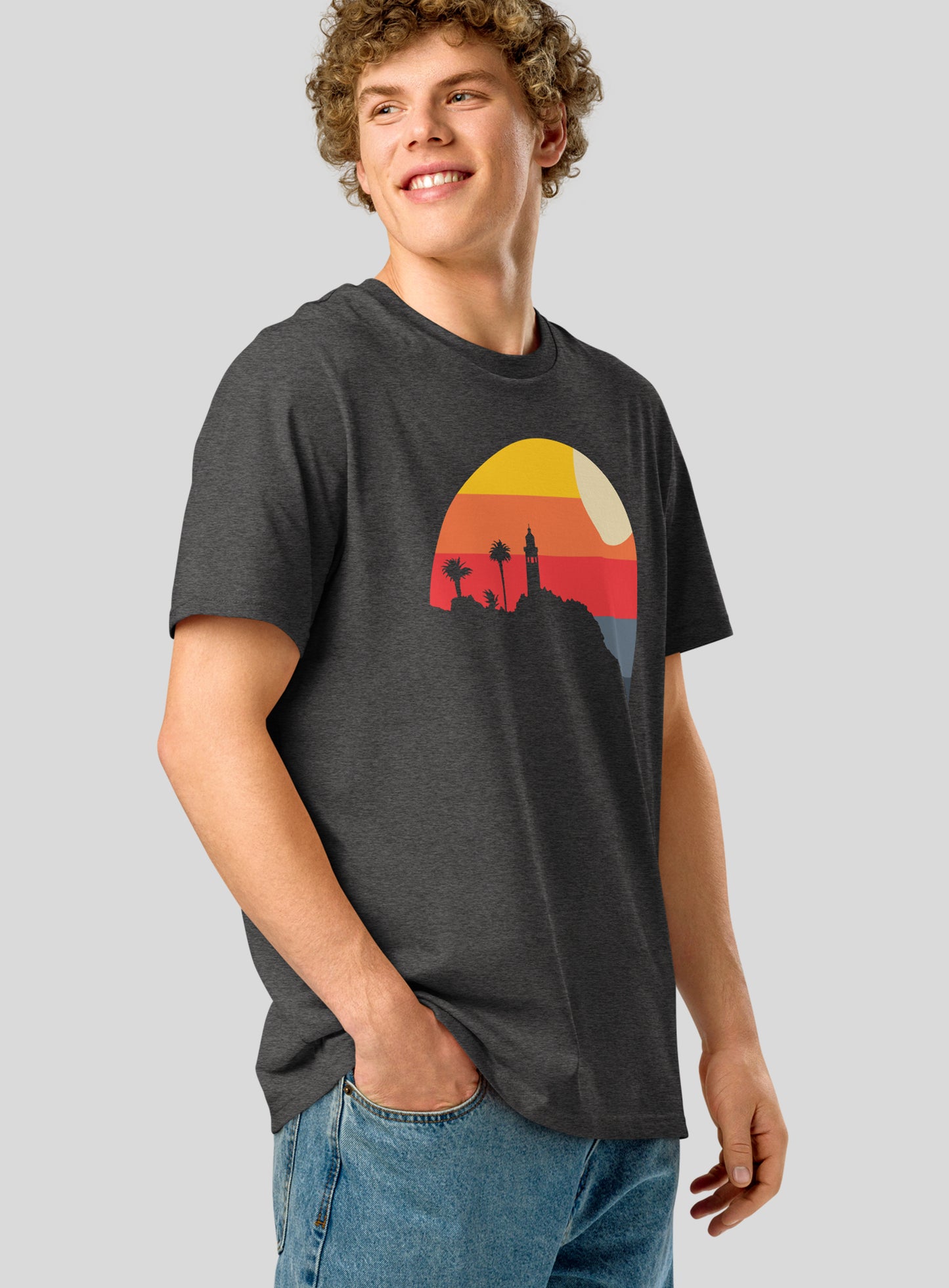 Premium Unisex: Palos Verdes Point Vicente Sunset Tee - Dark Heather Grey