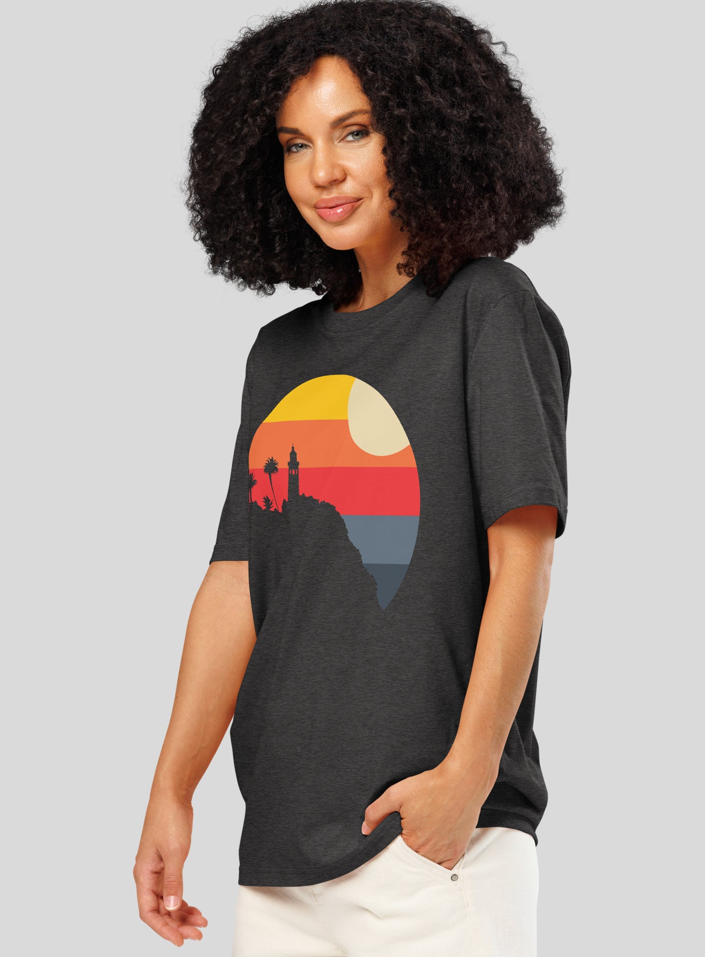 Premium Unisex: Palos Verdes Point Vicente Sunset Tee - Dark Heather Grey