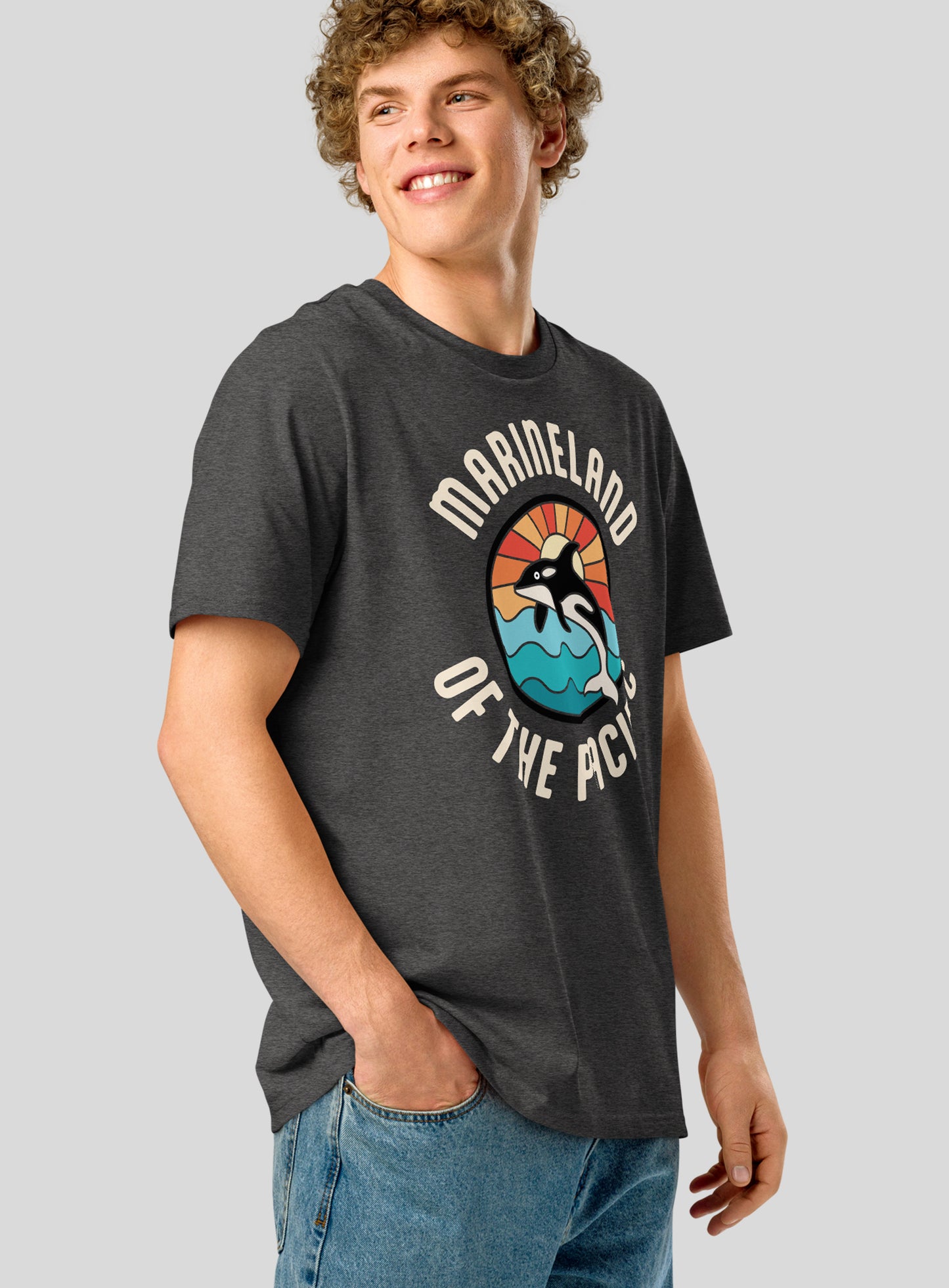 Premium Unisex: Marineland of the Pacific Retro Sunset Tee - Dark Heather Grey