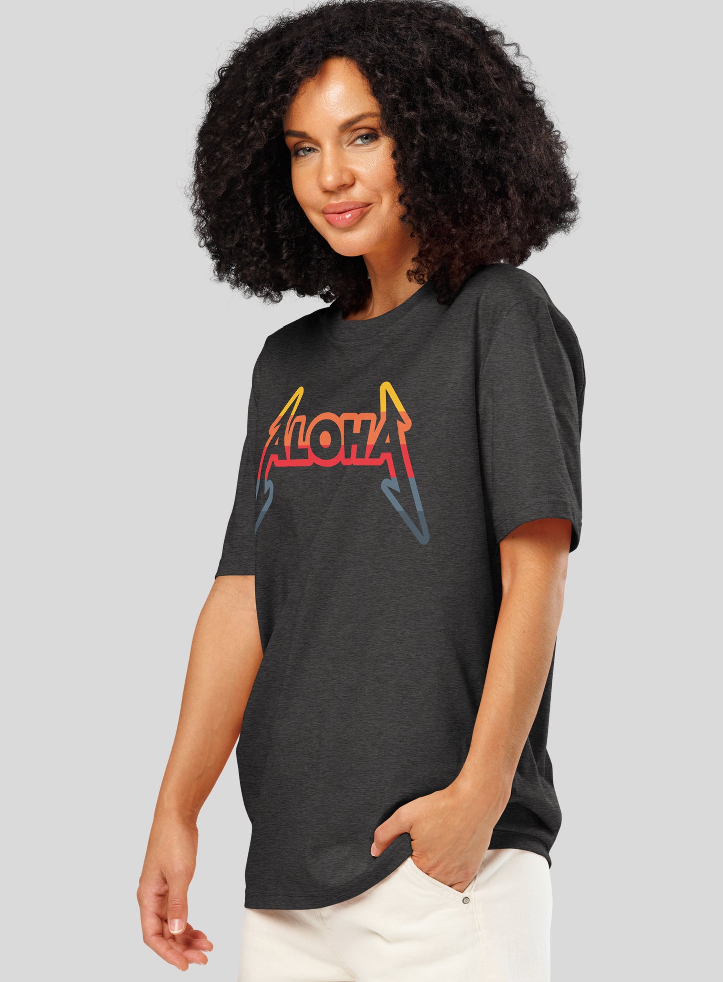 Premium Unisex: Aloha Rocks Sunset Tee - Dark Heather Grey