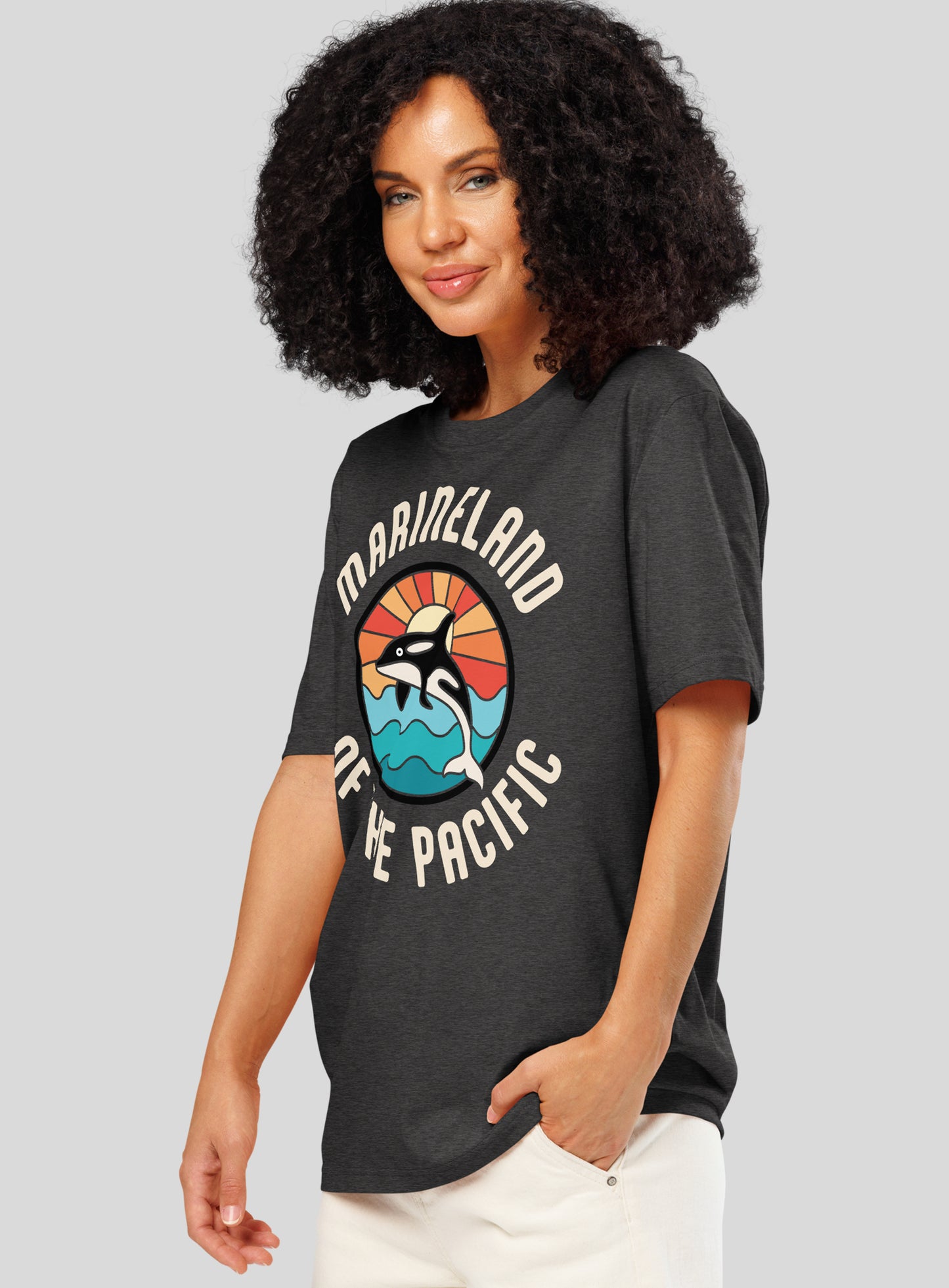 Premium Unisex: Marineland of the Pacific Retro Sunset Tee - Dark Heather Grey