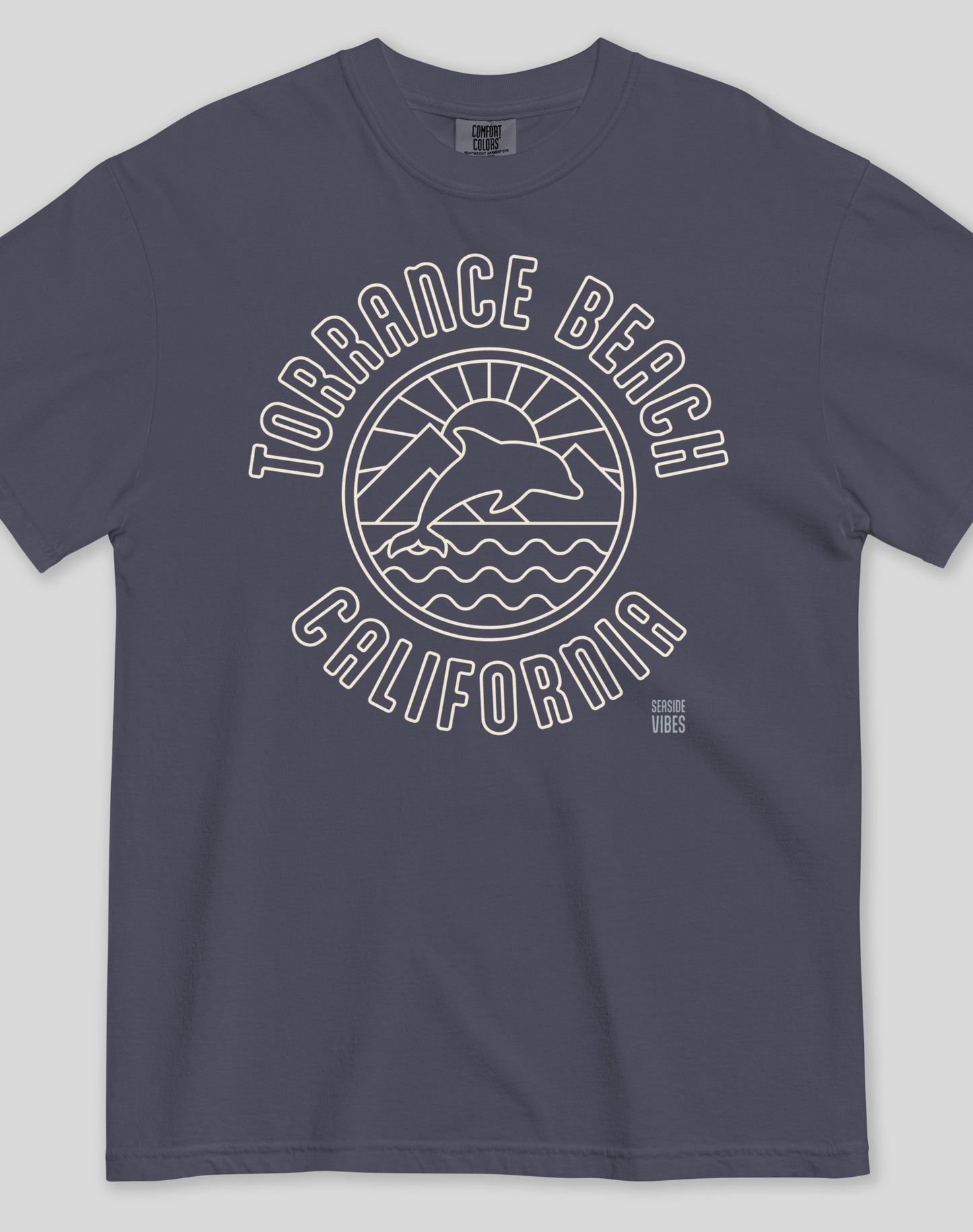 Unisex: Torrance Beach Dolphin Sunrise Tee - 100% Cotton | Navy