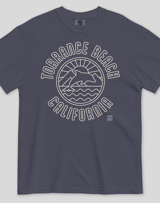 Unisex: Torrance Beach Dolphin Sunrise Tee - 100% Cotton | Navy
