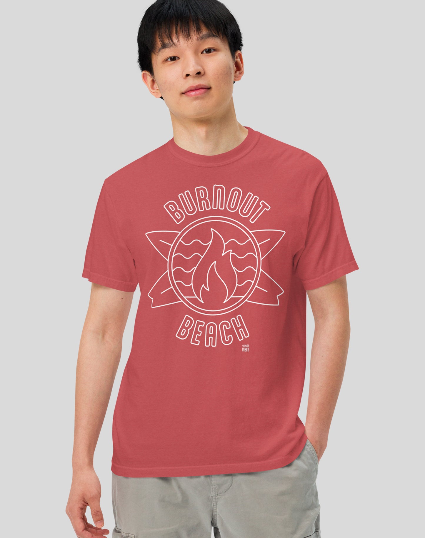 Unisex: Burnout Beach Tee - 100% Cotton | Crimson