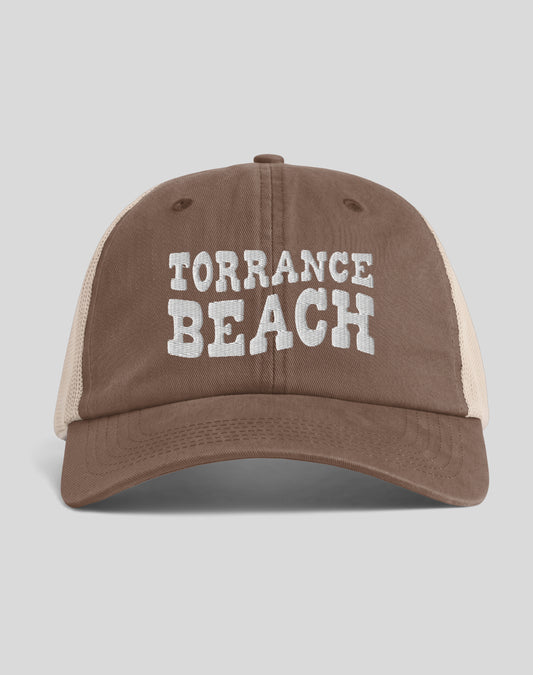 Torrance Beach Vibes Sunwashed Trucker Hat | Espresso/Tan