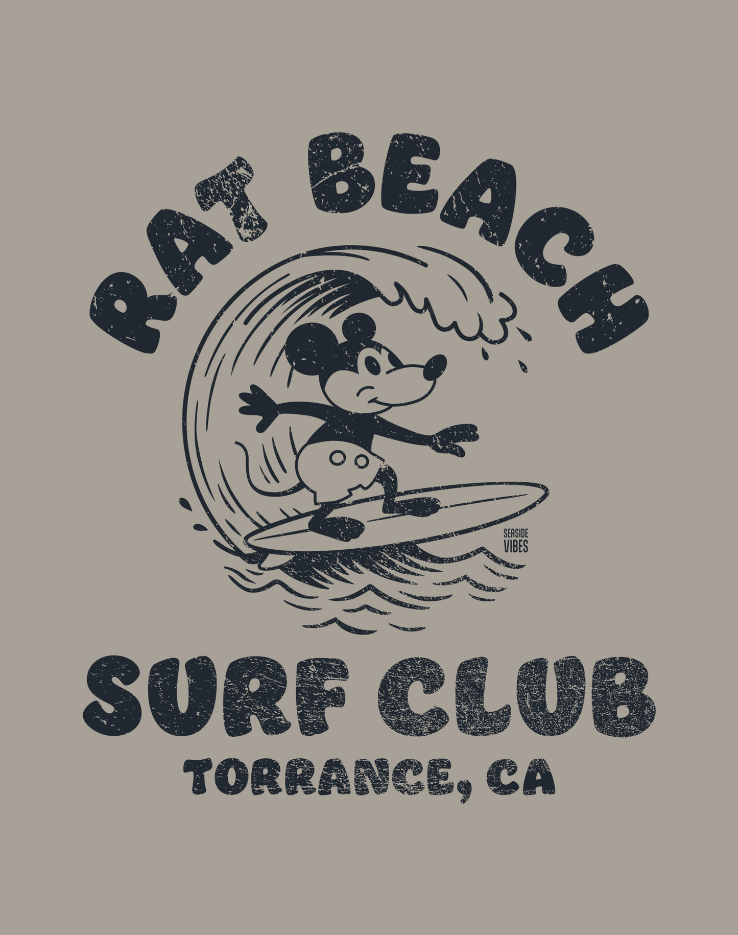 Rat Beach Steamboat Willie Surf Club Tee - Cotton Blend | Stone Grey