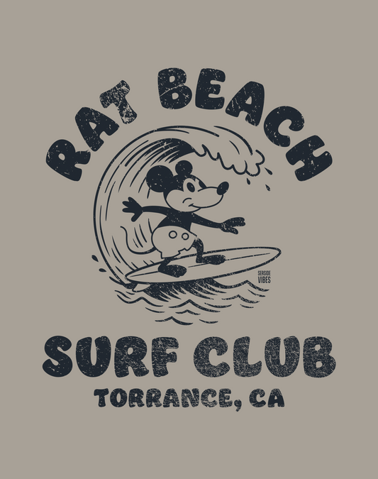 Rat Beach Steamboat Willie Surf Club Tee - Cotton Blend | Stone Grey