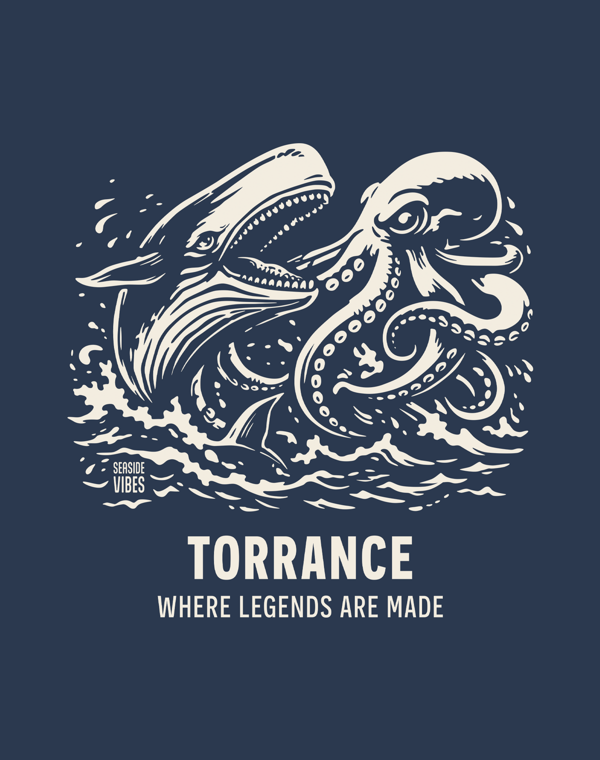 Torrance Octopus vs Whale Legends Tee - Cotton Blend | Midnight Navy
