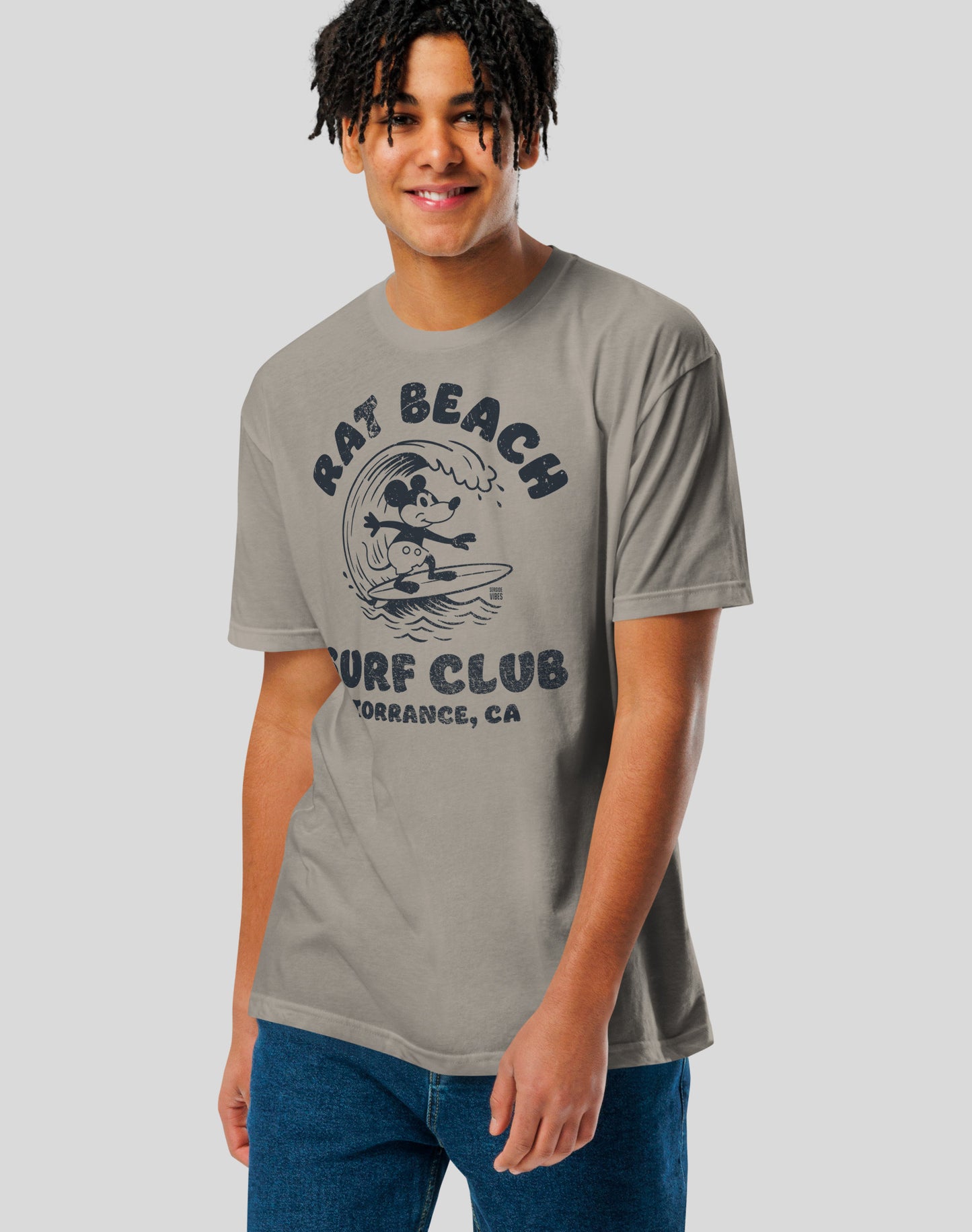 Rat Beach Steamboat Willie Surf Club Tee - Cotton Blend | Stone Grey
