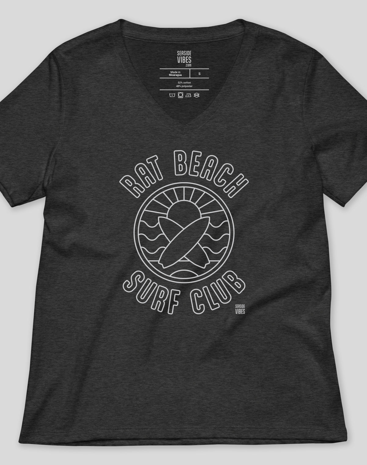 V-Neck: Rat Beach Surf Club Sunset Tee | Dark Grey Heather