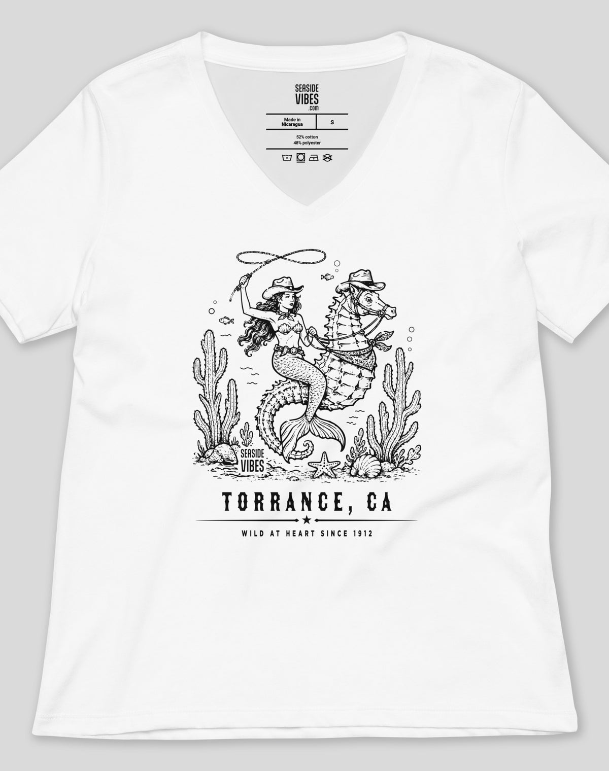 V-Neck: Torrance Wild at Heart Since 1912 Tee - White