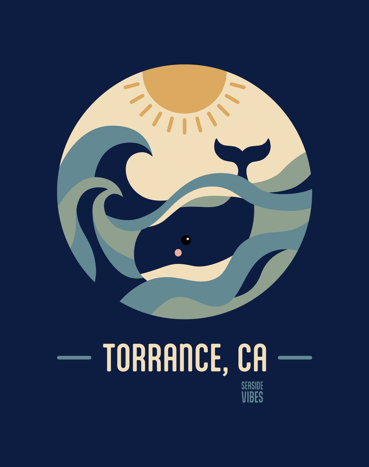 V-Neck: Torrance Whale Sunset Tee | Heather Navy
