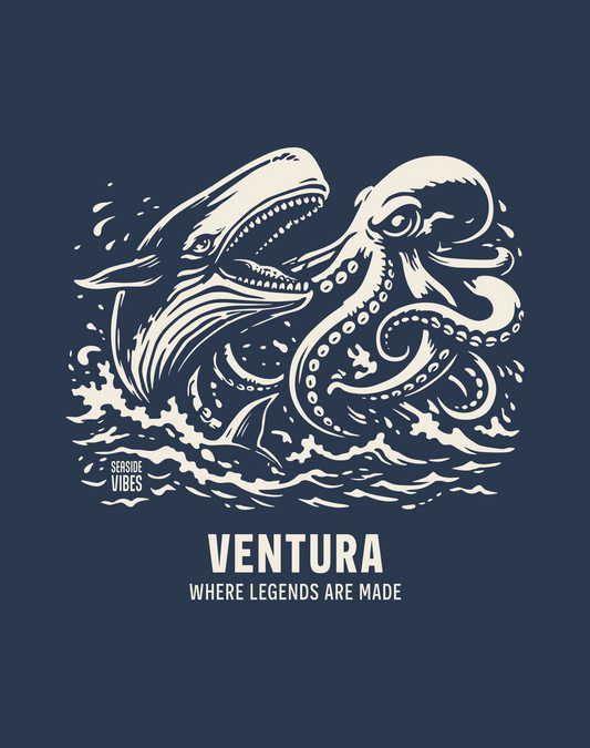 Ventura Octopus vs Whale Legends Tee - Cotton Blend | Midnight Navy