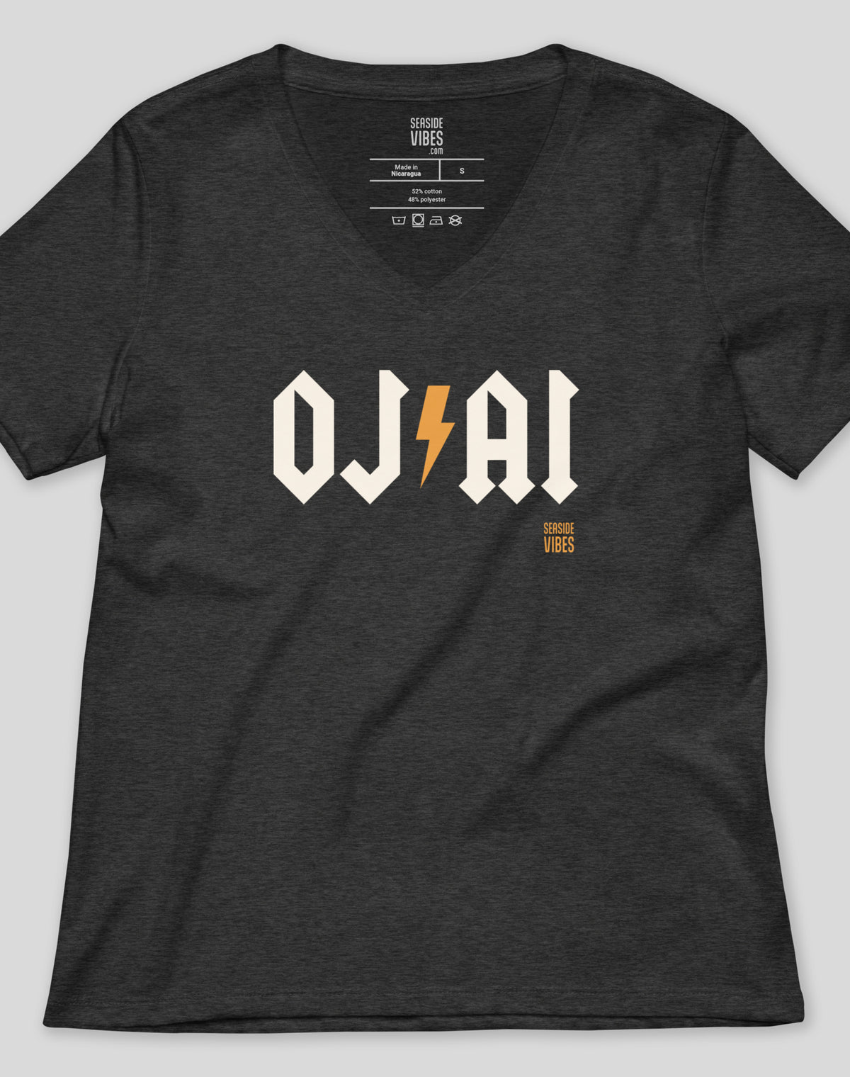 V-Neck: Ojai Rocks (OJ⚡️AI) Tee | Dark Grey Heather