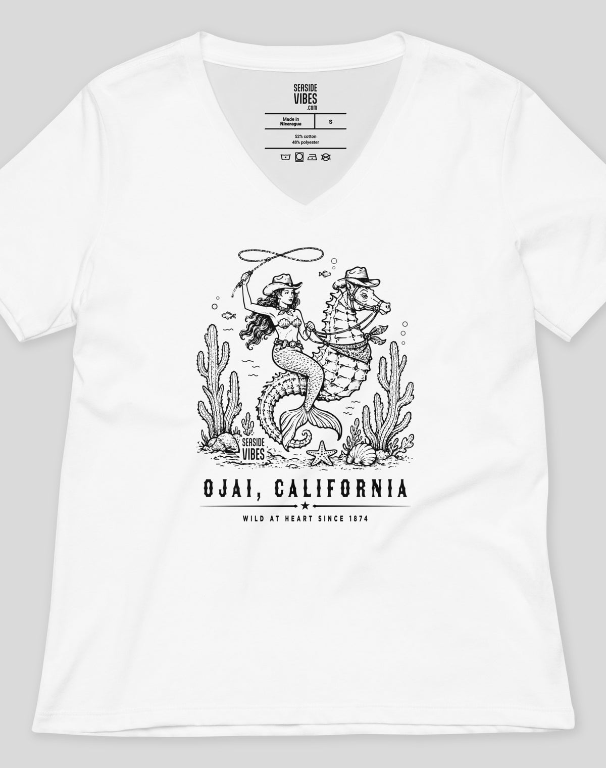V-Neck: Ojai California Wild at Heart Since 1874 Tee | White