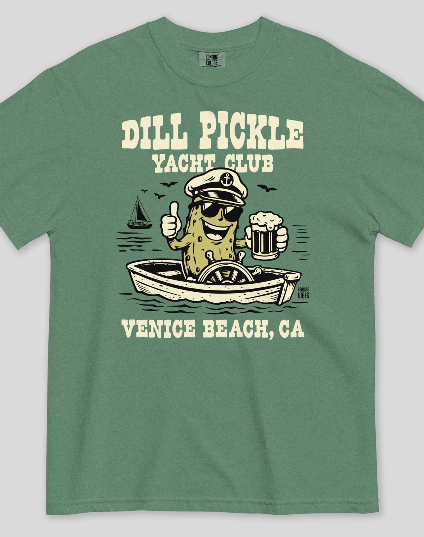 Unisex: Venice Beach Dill Pickle Yacht Club Tee - 100% Cotton | Light Green