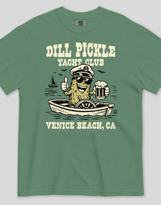 Unisex: Venice Beach Dill Pickle Yacht Club Tee - 100% Cotton | Light Green