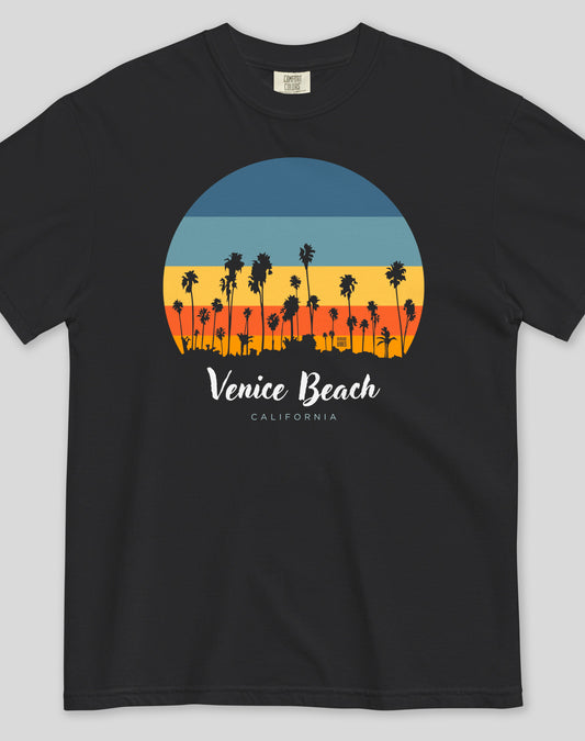 Unisex: Venice Beach Sunset Tee - 100% Cotton | Black