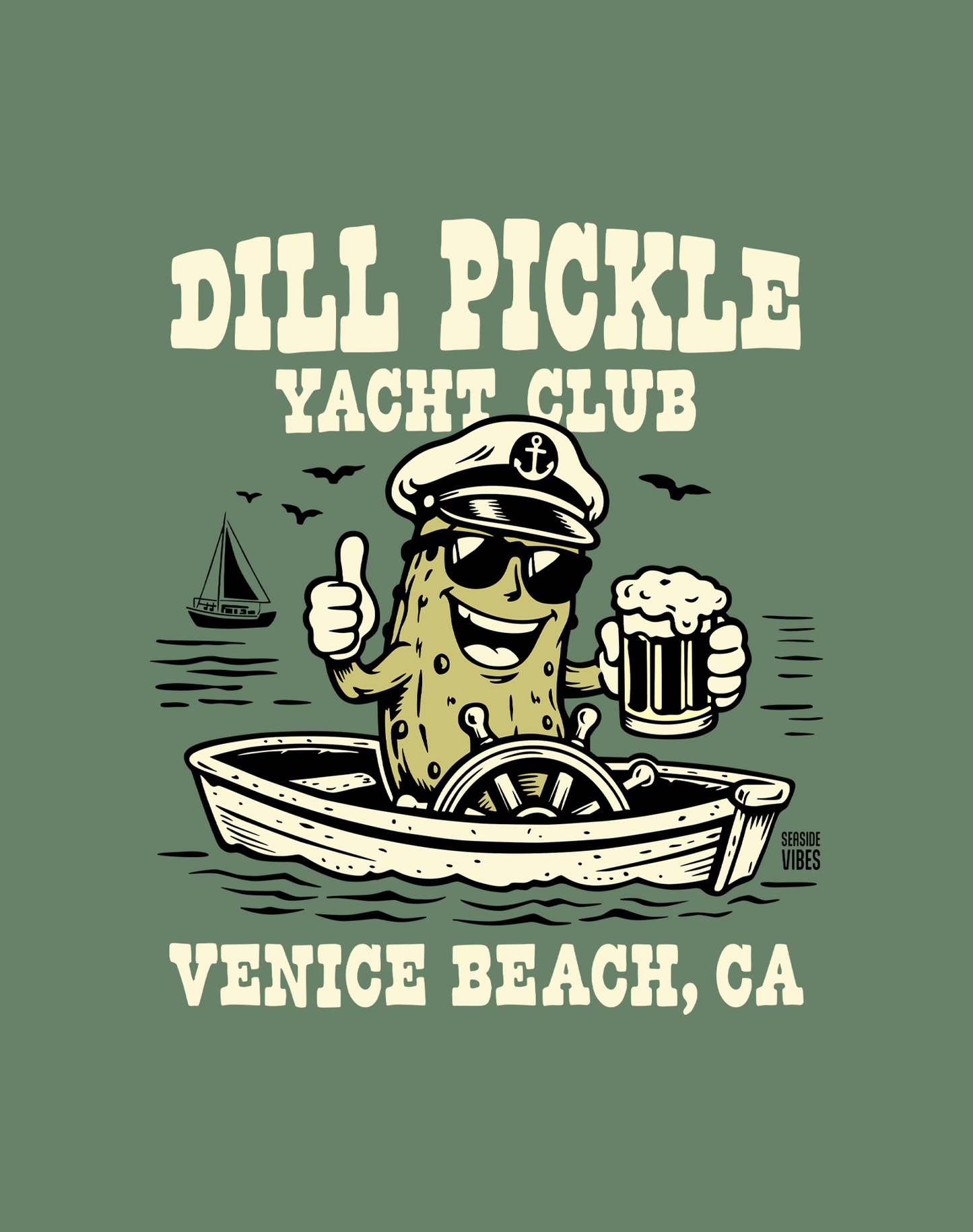 Unisex: Venice Beach Dill Pickle Yacht Club Tee - 100% Cotton | Light Green