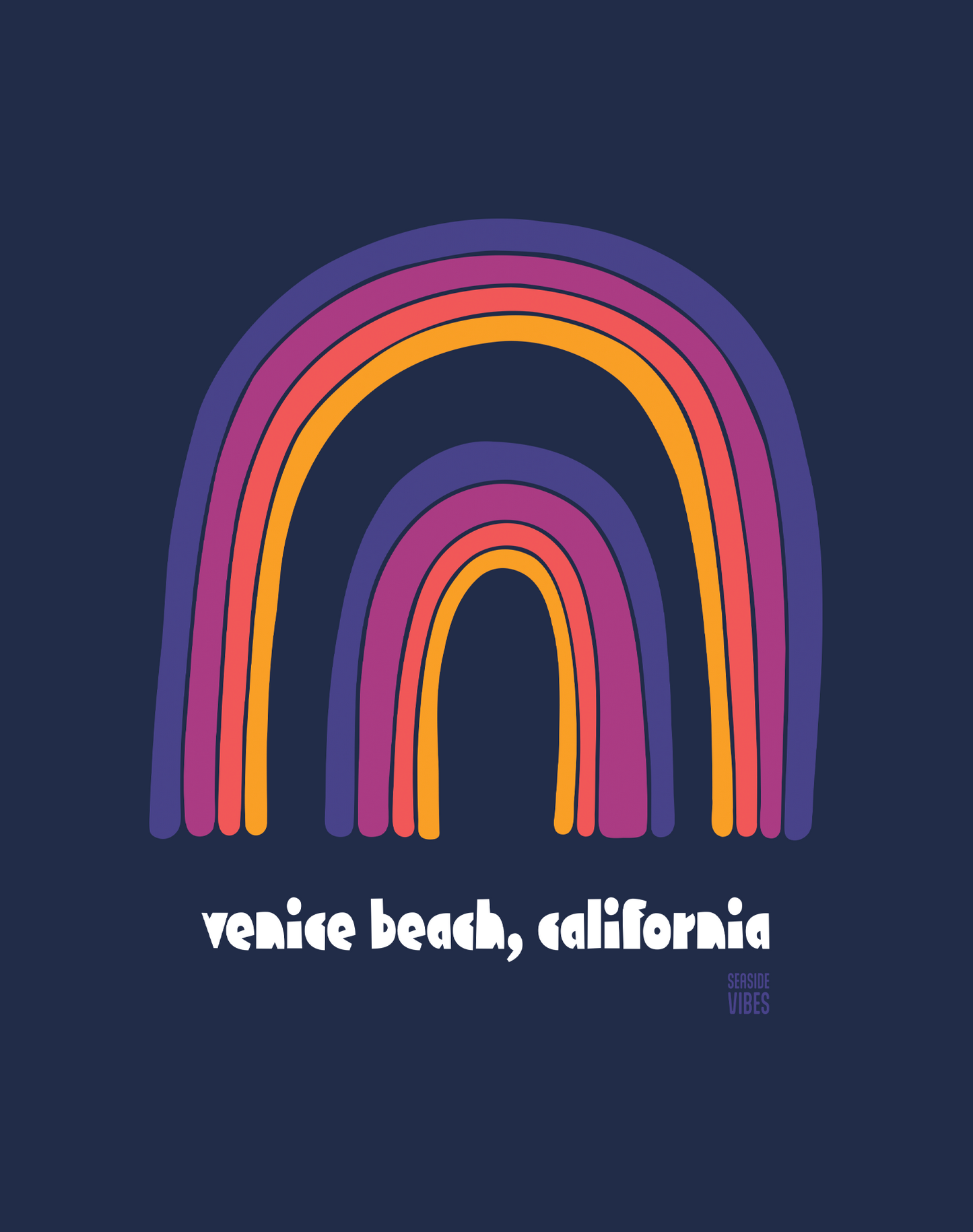 Unisex: Venice Beach Double Rainbow Tee - 100% Cotton | True Navy