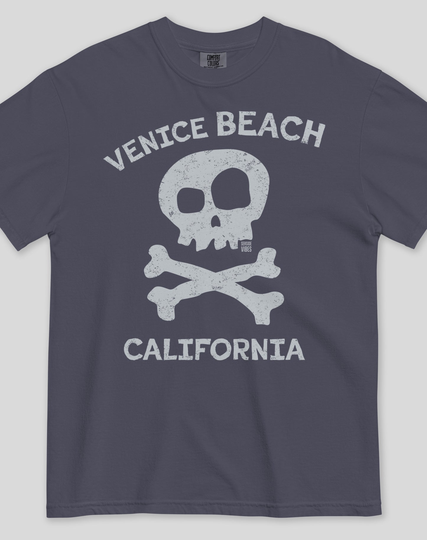 Unisex: Venice Beach Skull & Bones Tee - 100% Cotton | Navy