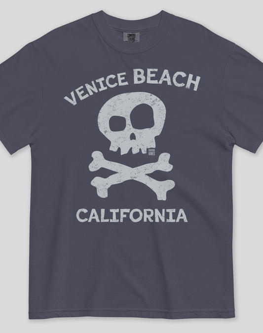 Unisex: Venice Beach Skull & Bones Tee - 100% Cotton | Navy