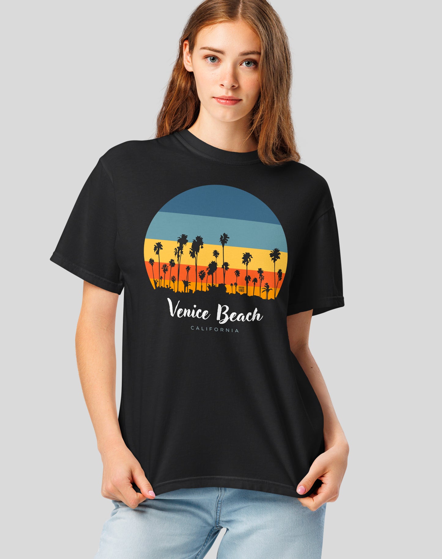 Unisex: Venice Beach Sunset Tee - 100% Cotton | Black