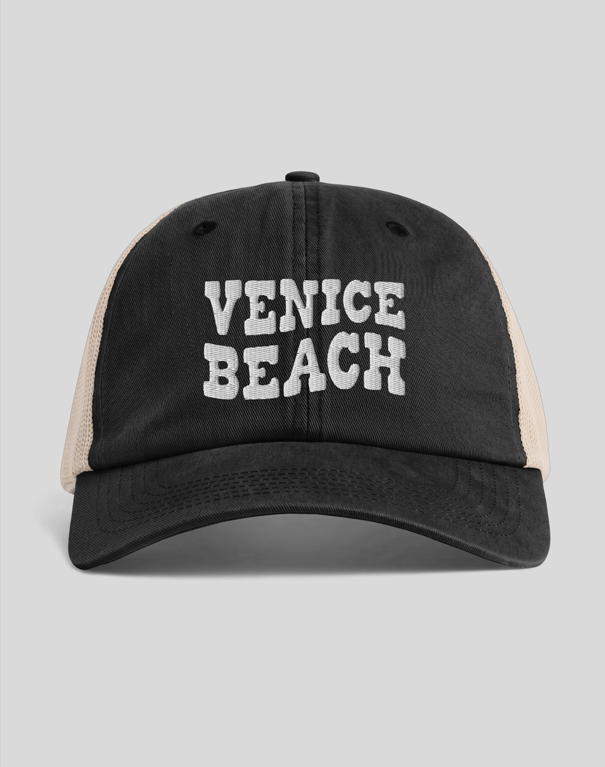 Venice Beach Vibes Sunwashed Trucker Hat | Black/Tan