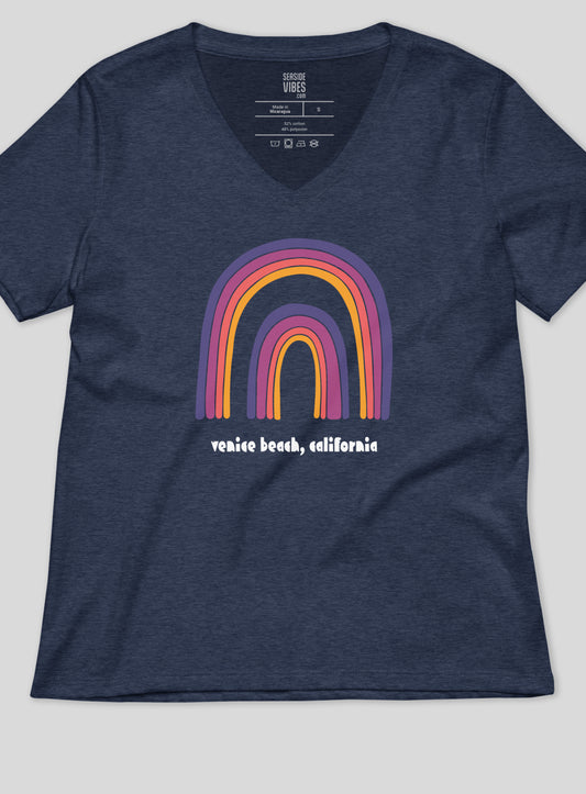 V-Neck: Venice Beach Double Rainbow Tee - Heather Navy