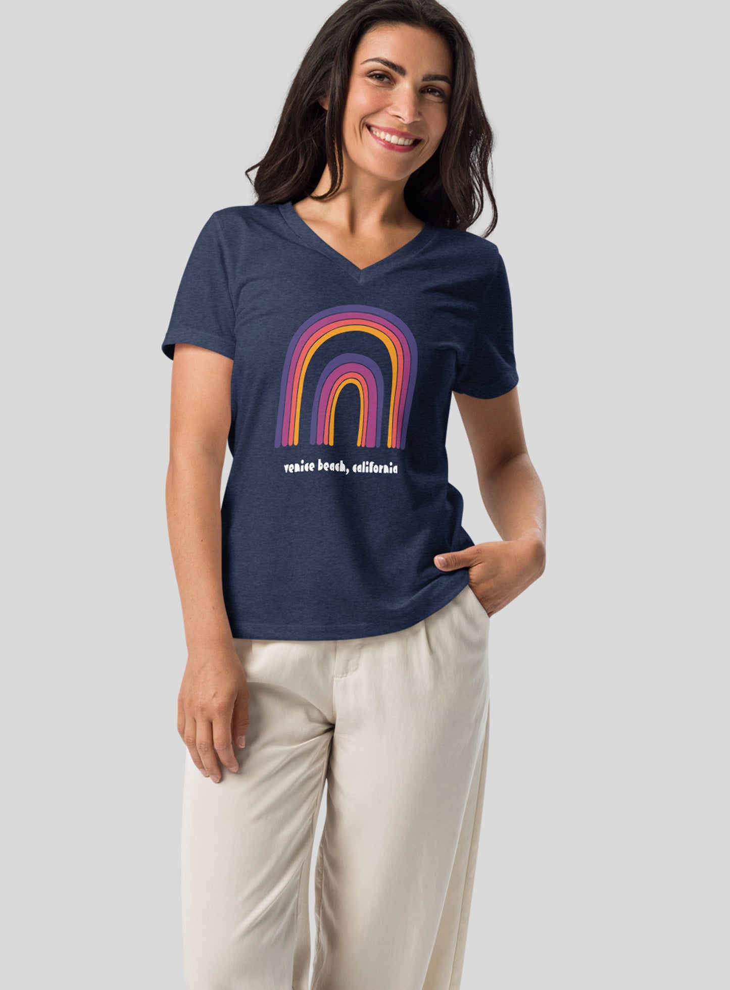 V-Neck: Venice Beach Double Rainbow Tee - Heather Navy
