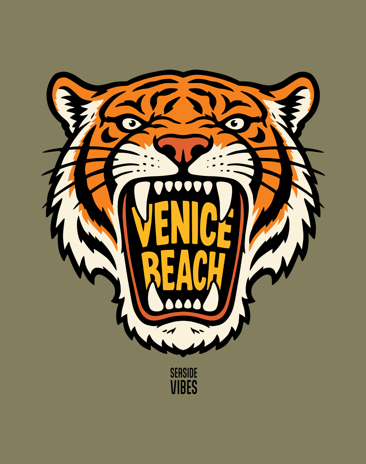 Venice Beach AF Tiger Tee - Cotton Blend | Military Green