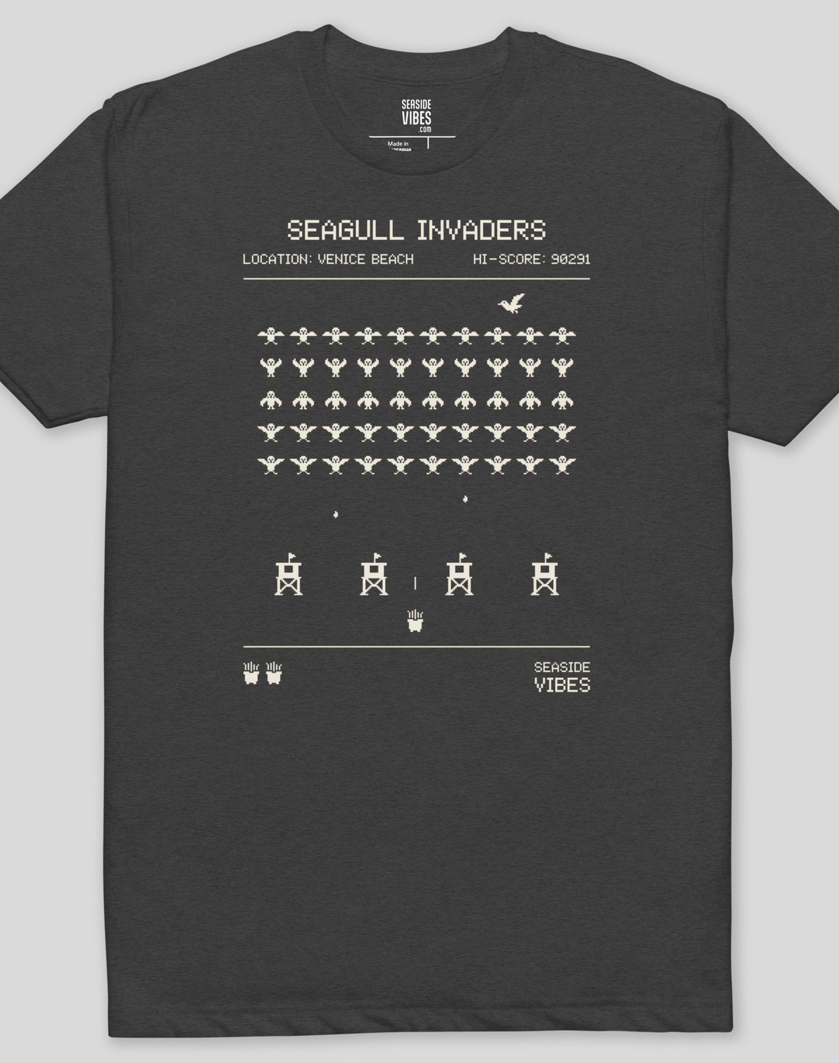 Venice Beach Seagull Invaders Tee - Cotton Blend | Charcoal
