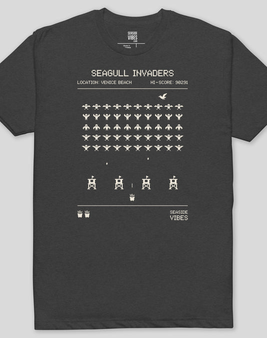 Venice Beach Seagull Invaders Tee - Cotton Blend | Charcoal
