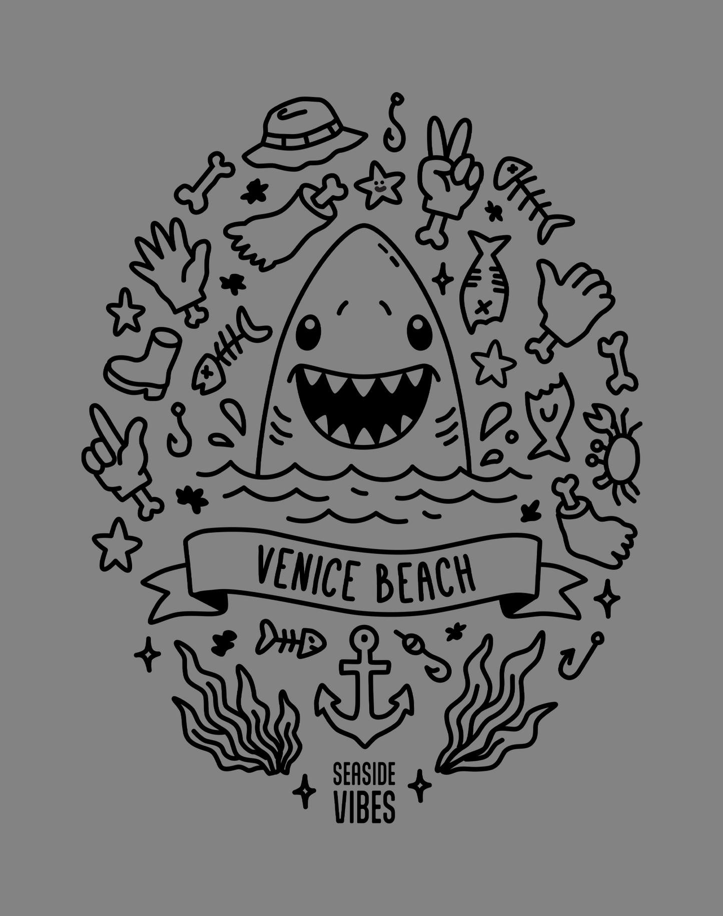 Venice Beach Shark Attack! Tee - Cotton Blend | Dark Heather Gray