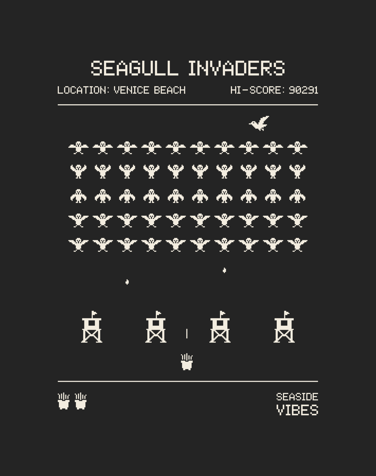 Venice Beach Seagull Invaders Tee - Cotton Blend | Charcoal